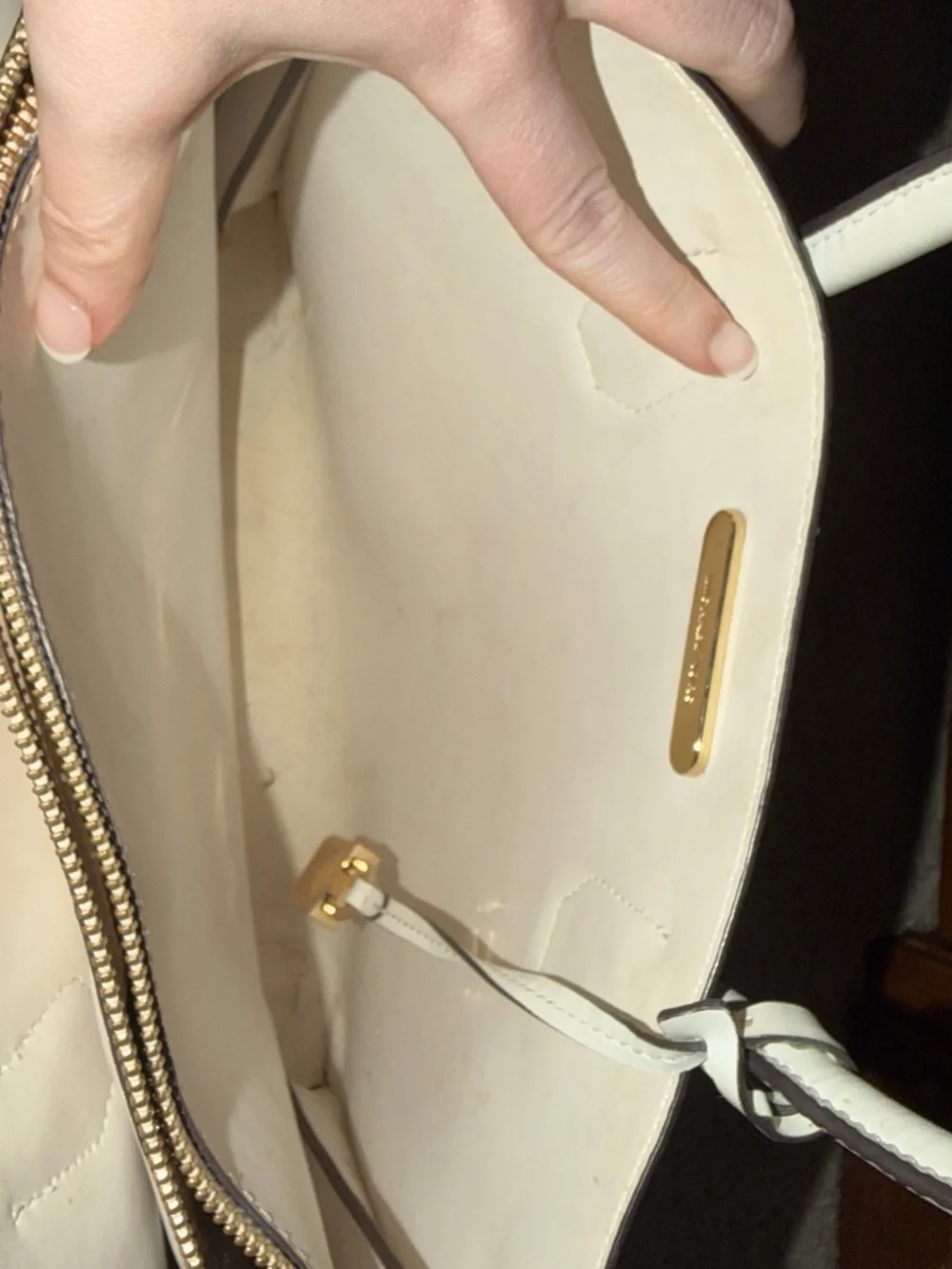 Michael Kors Cream Leather Tote with Gold Hardware